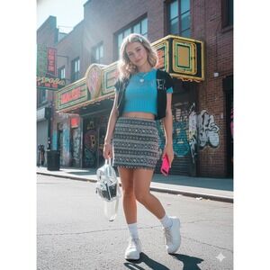 LOFT Black White Geometric Print Mini Skirt Size S | Mod | Academia | Retro‎